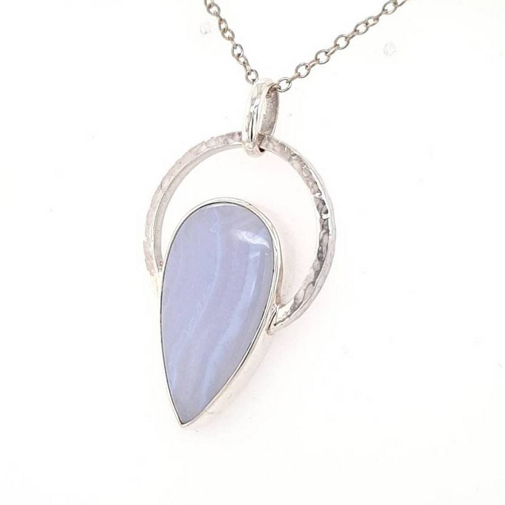 Blue Lace Agate Pendant Natural Gemstone in 925 Sterling Silver