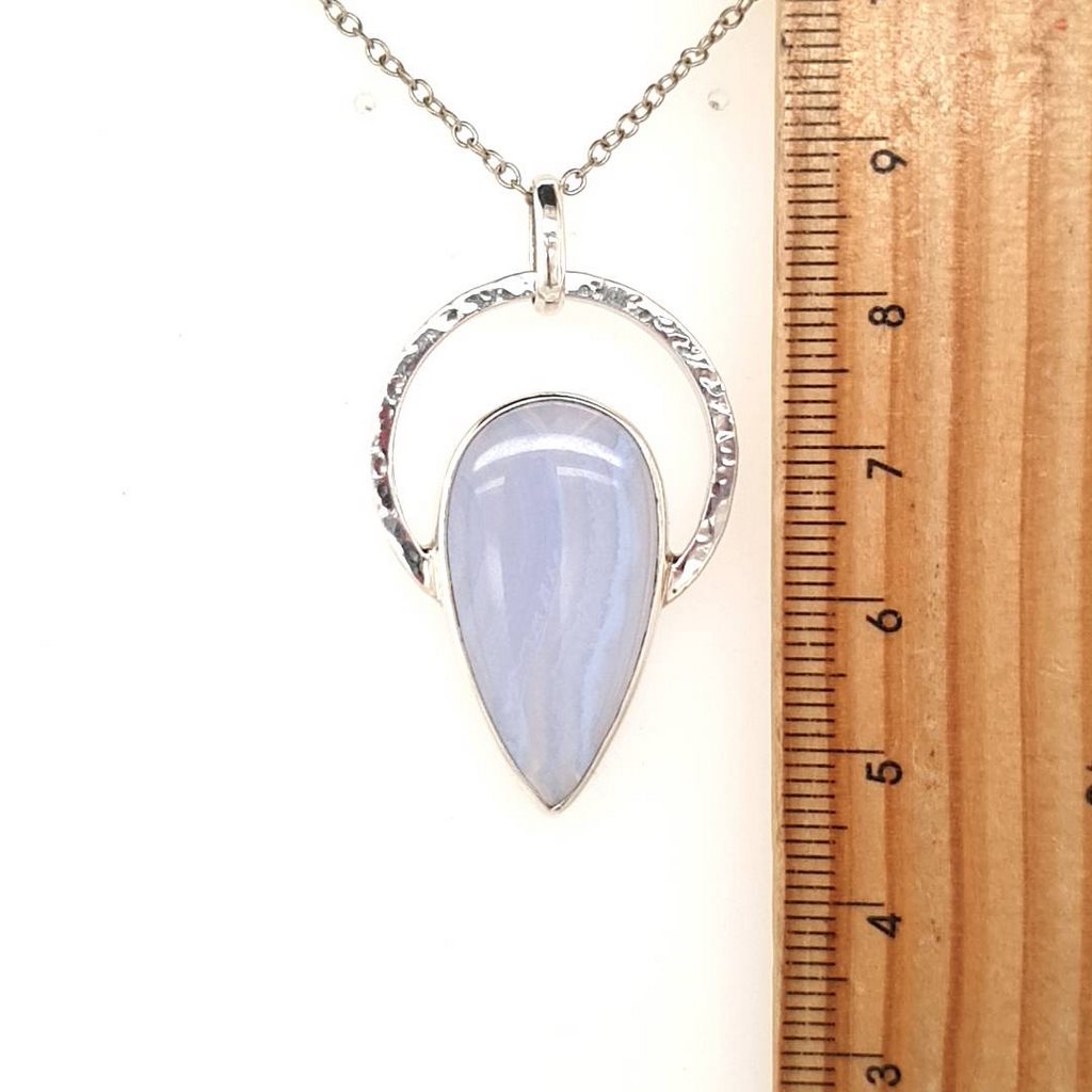 Blue Lace Agate Pendant Natural Gemstone in 925 Sterling Silver