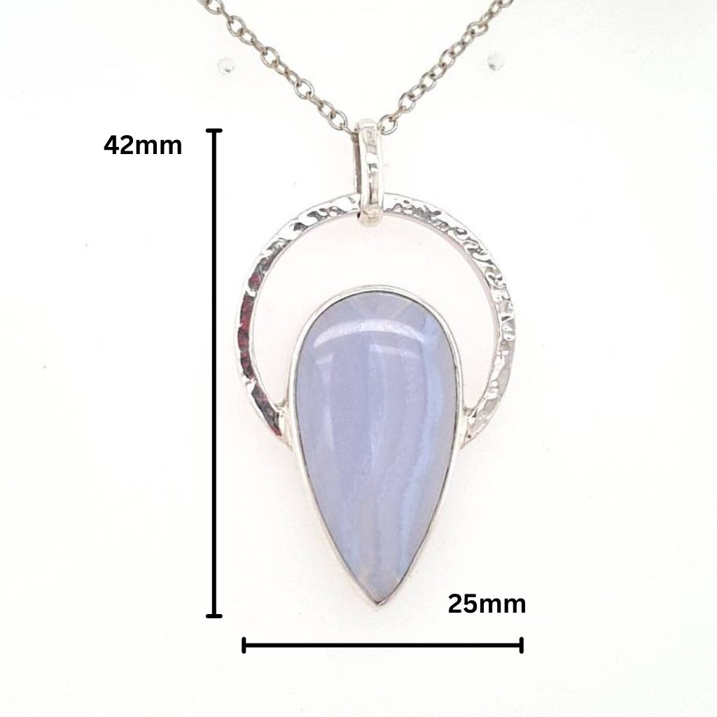 Blue Lace Agate Pendant Natural Gemstone in 925 Sterling Silver