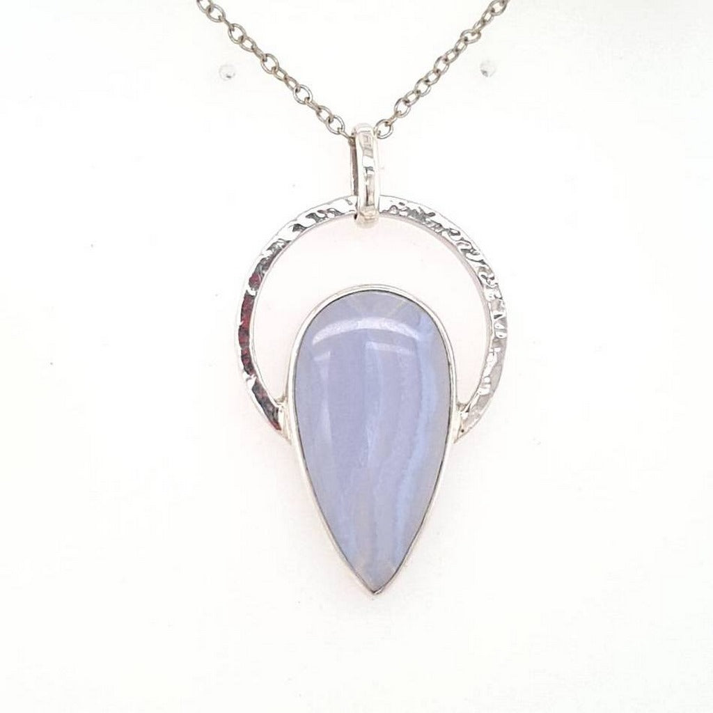 Blue Lace Agate Pendant Natural Gemstone in 925 Sterling Silver