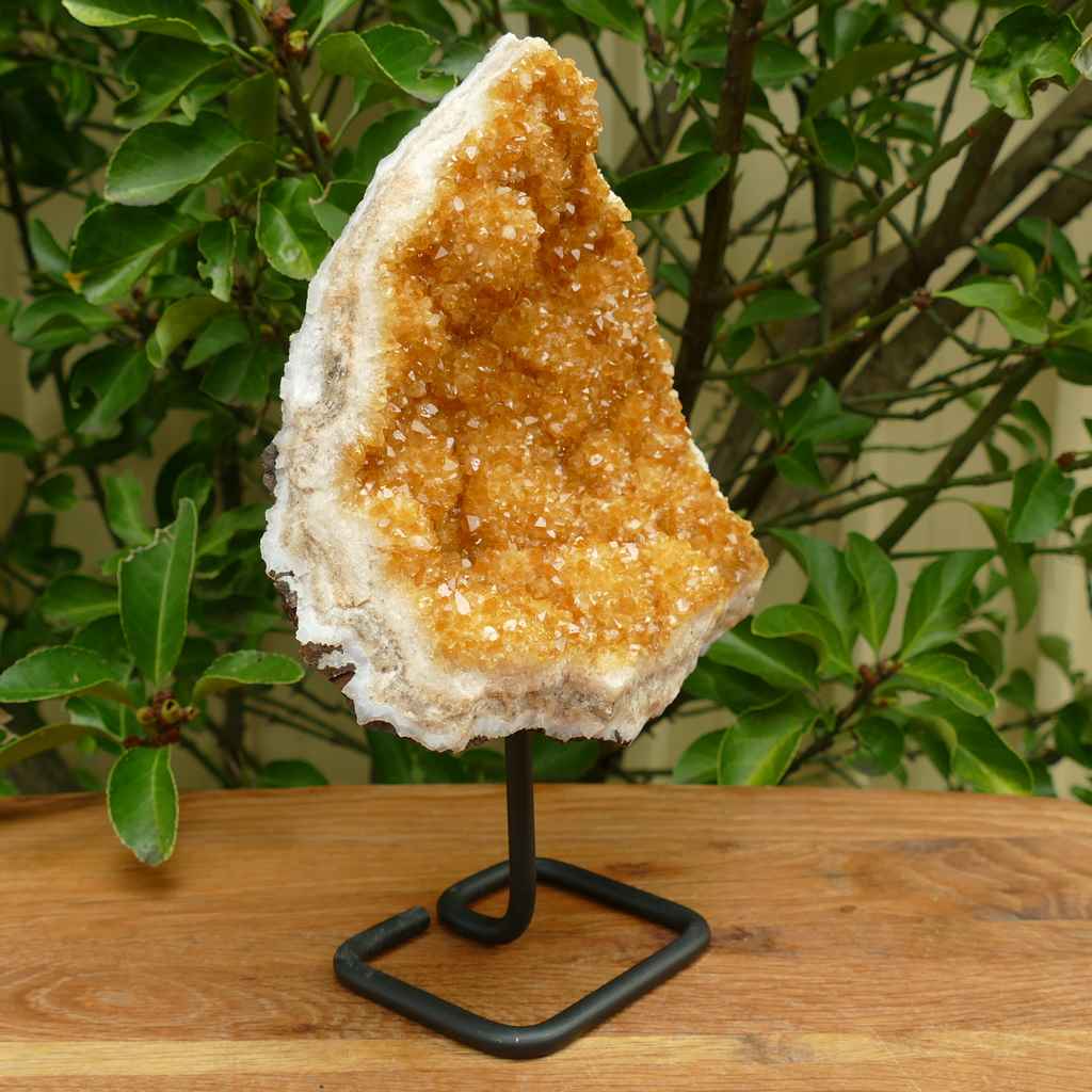 citrine cluster in metal stand