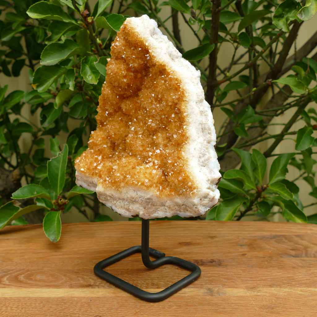 citrine cluster in metal stand