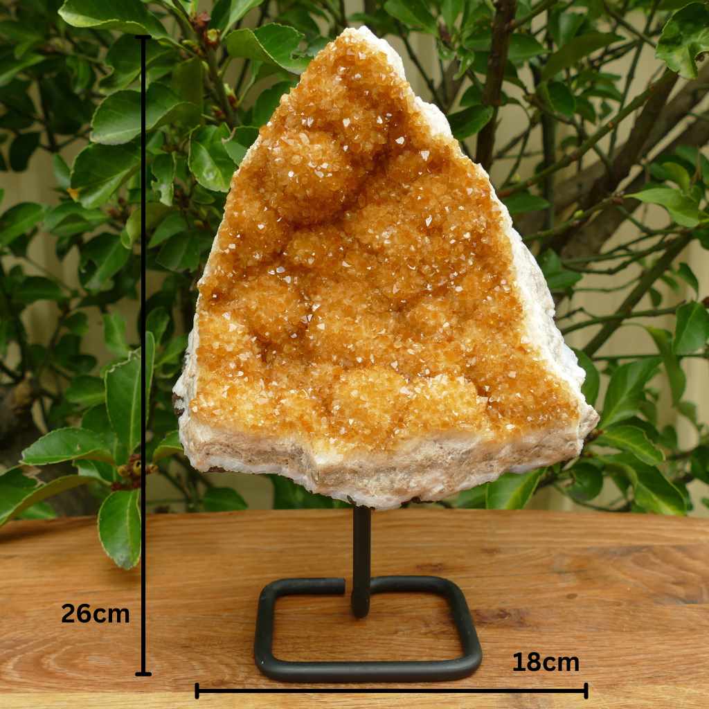 citrine cluster in metal stand