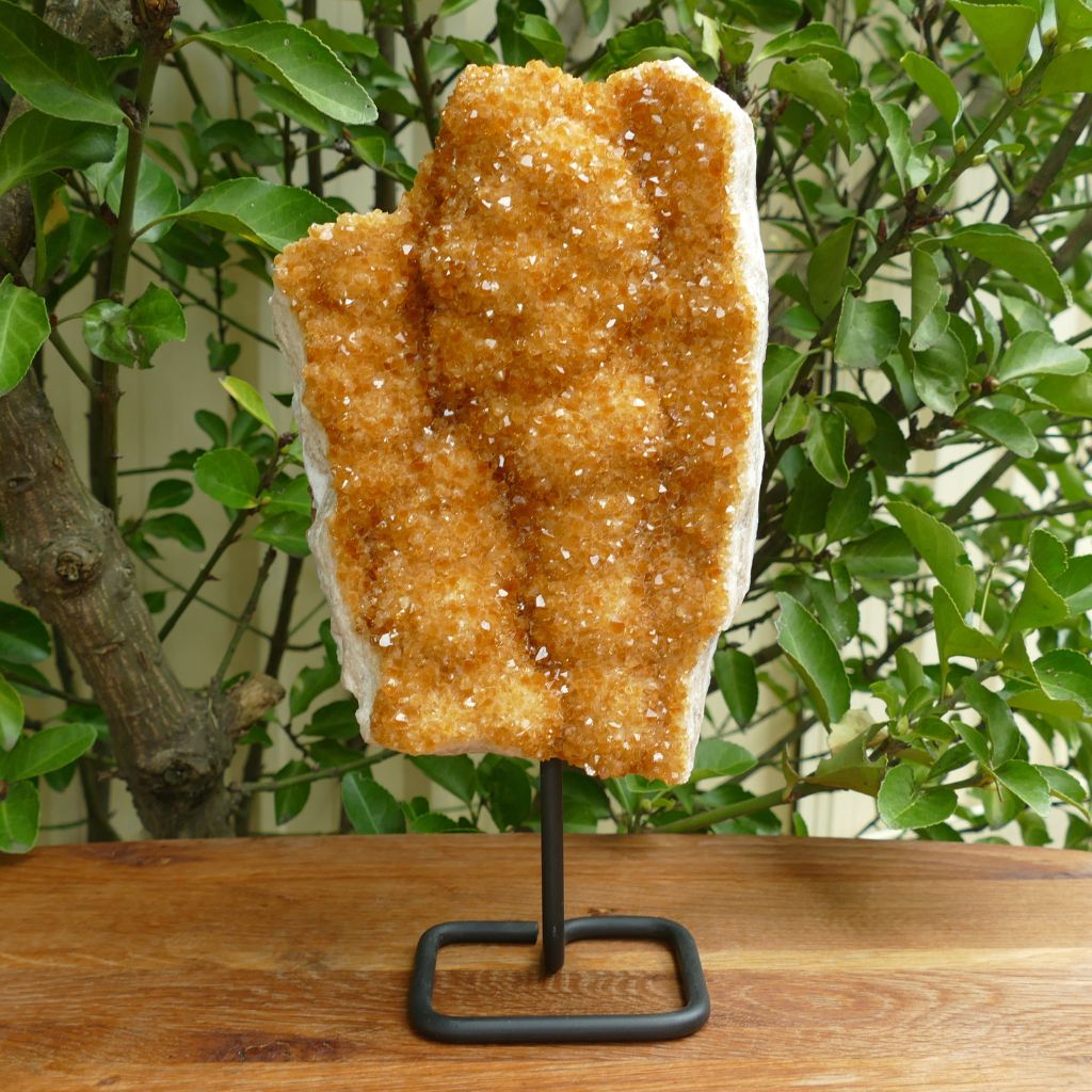 large citrine cluster on metal stand