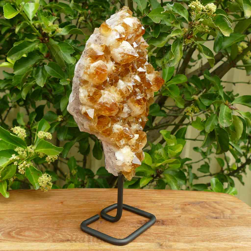 citrine cluster on metal stand