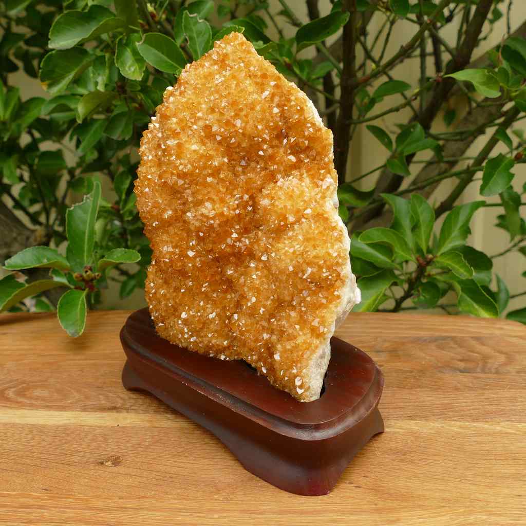 citrine cluster on wood base