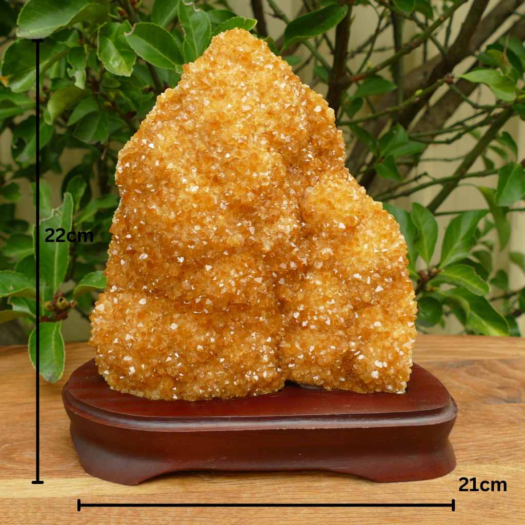 citrine cluster on wood base