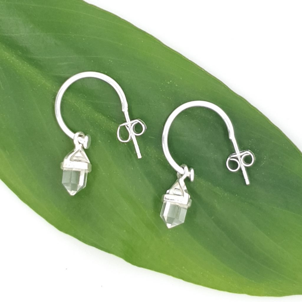 Clear Quartz Earrings Pencil Point Hoop Stud Earth Inspired Gifts