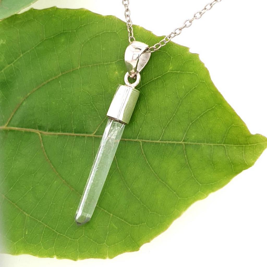 Clear Quartz Crystal Pendant Necklace Set in Sterling Silver
