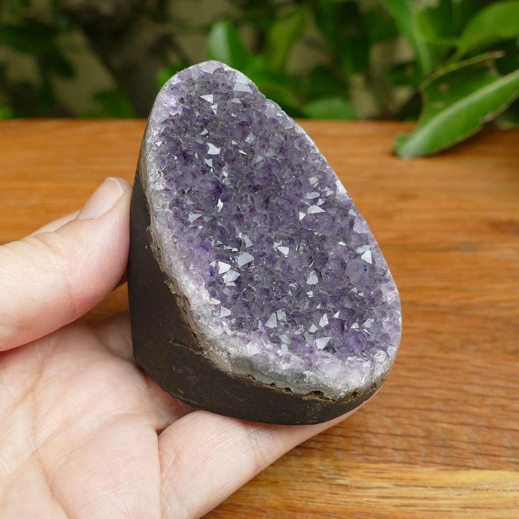 Elegant Deep Purple Amethyst Crystal Cluster with Cut Base