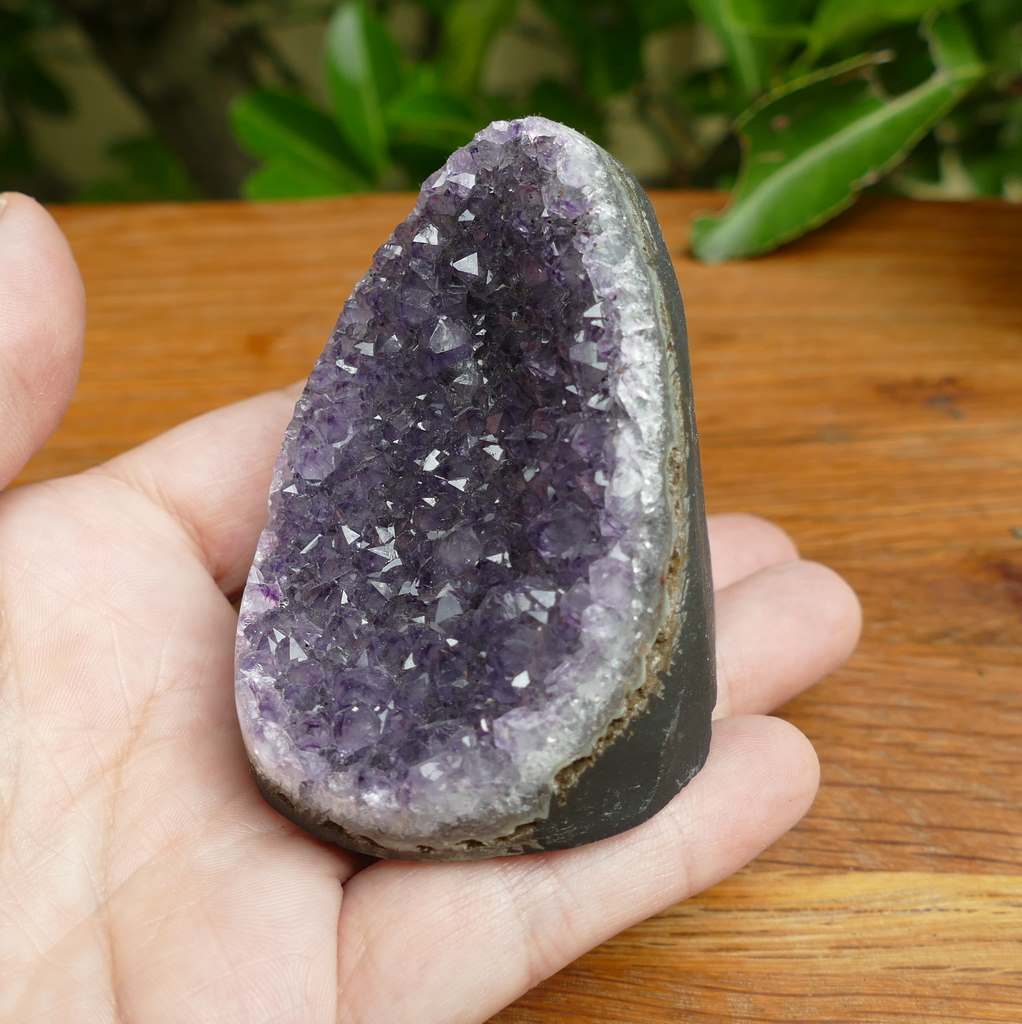 Elegant Deep Purple Amethyst Crystal Cluster with Cut Base