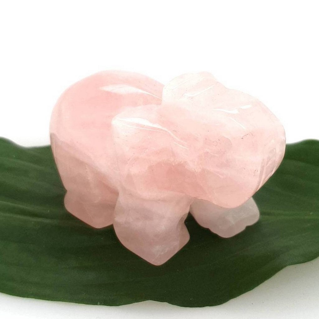 crystal carved elephant rose quartz