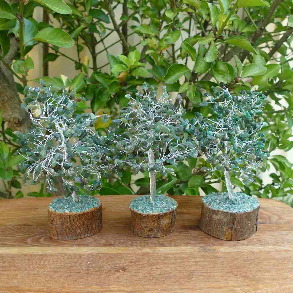 green aventurine crystal gem tree wood base
