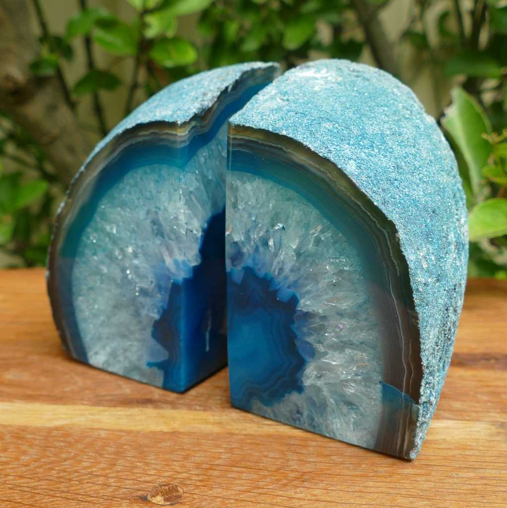 teal green agate bookends