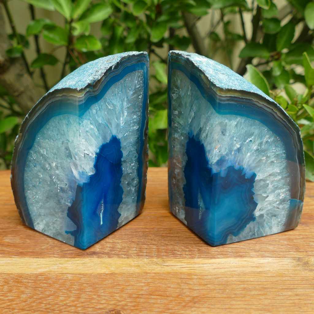 teal green agate bookends