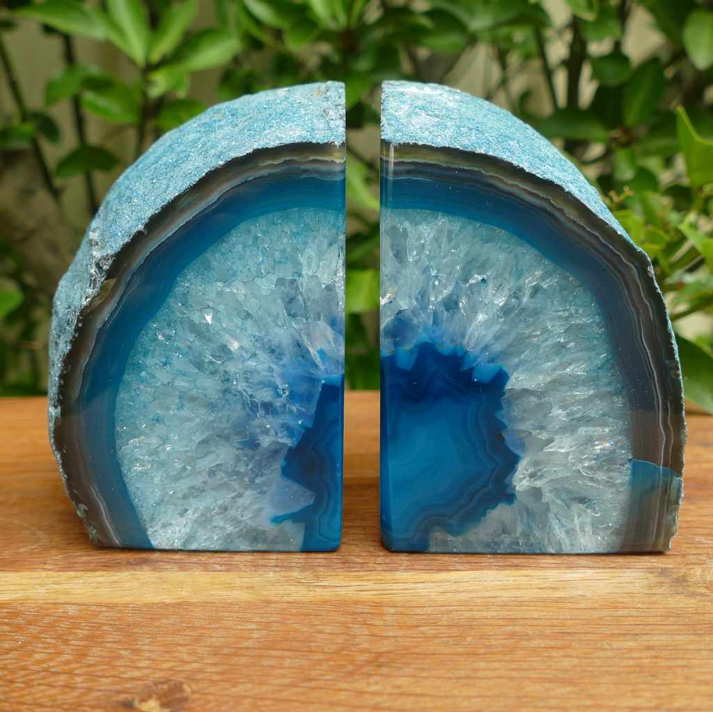 teal green agate bookends