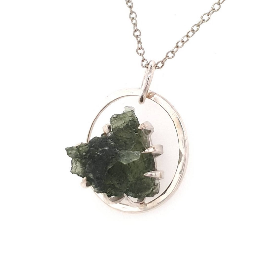 Moldavite Pendant in a Sterling Silver Claw Setting