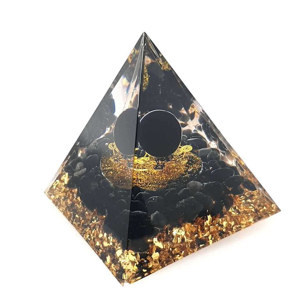 Orgone Pyramid with Obsidian Sphere & Metatron's Cube Symbol