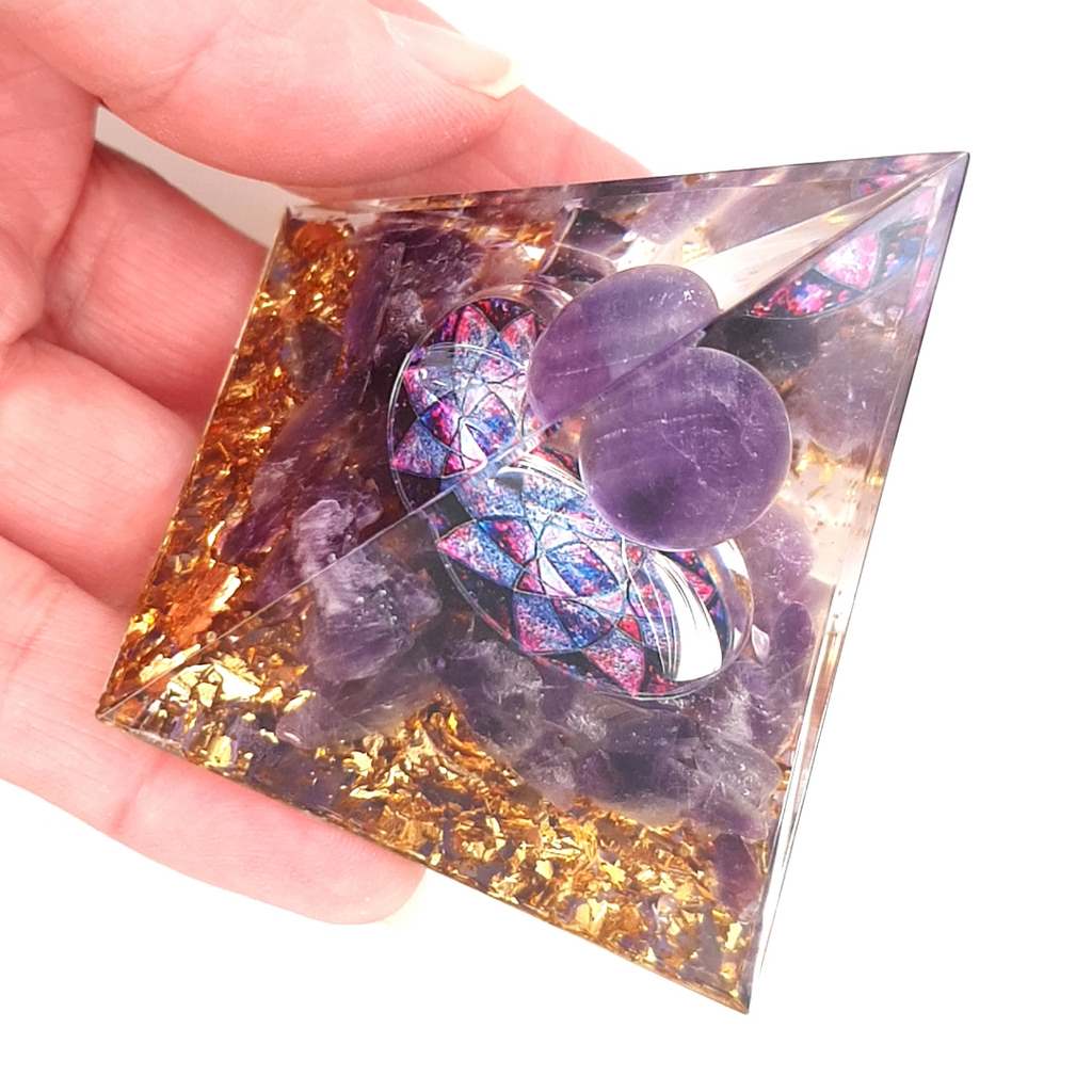 Orgone Pyramid with Amethyst Sphere and Lotus Flower - Pure, Spiritual, Unique