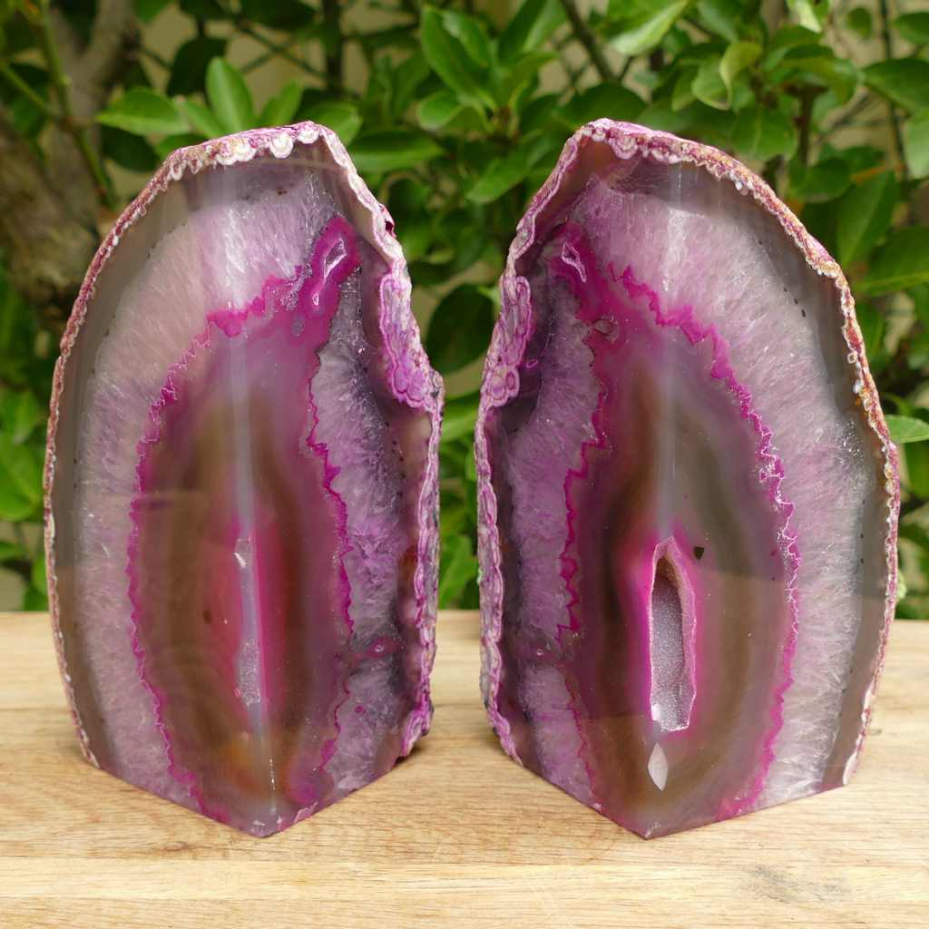 pink agate bookends