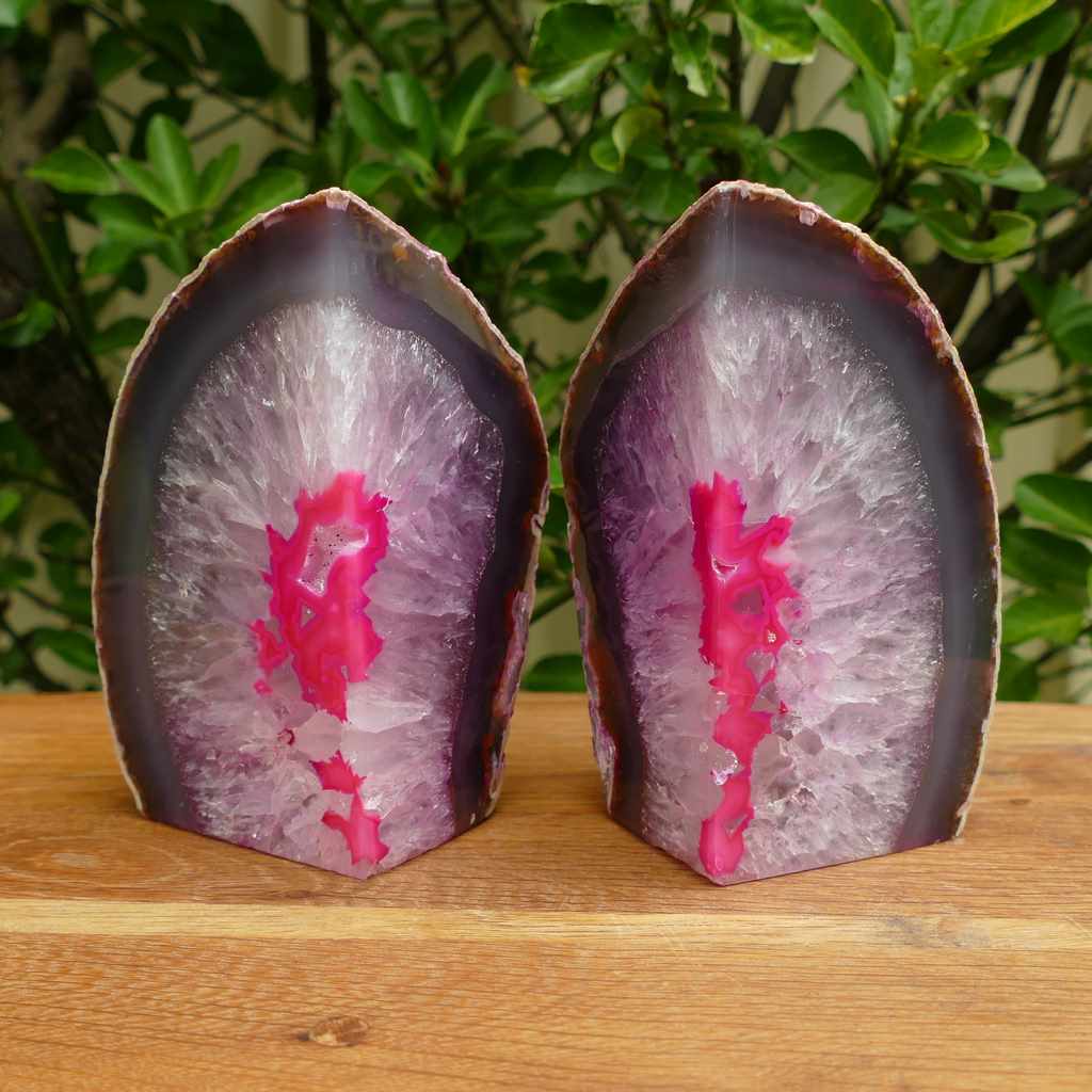 pink agate bookends