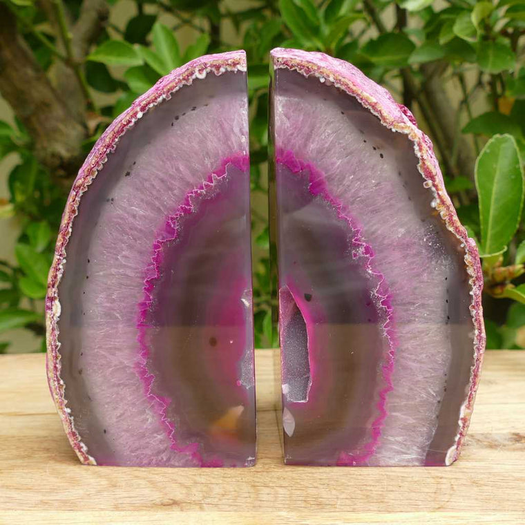 pink agate bookends