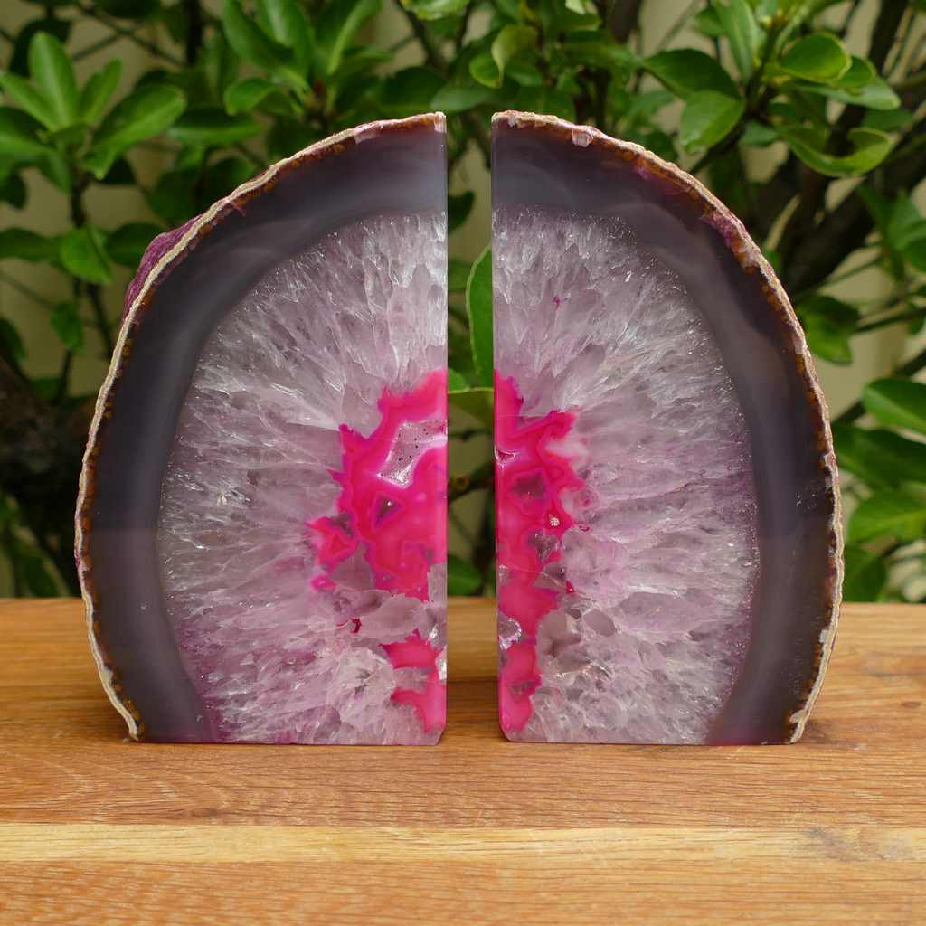 pink agate bookends