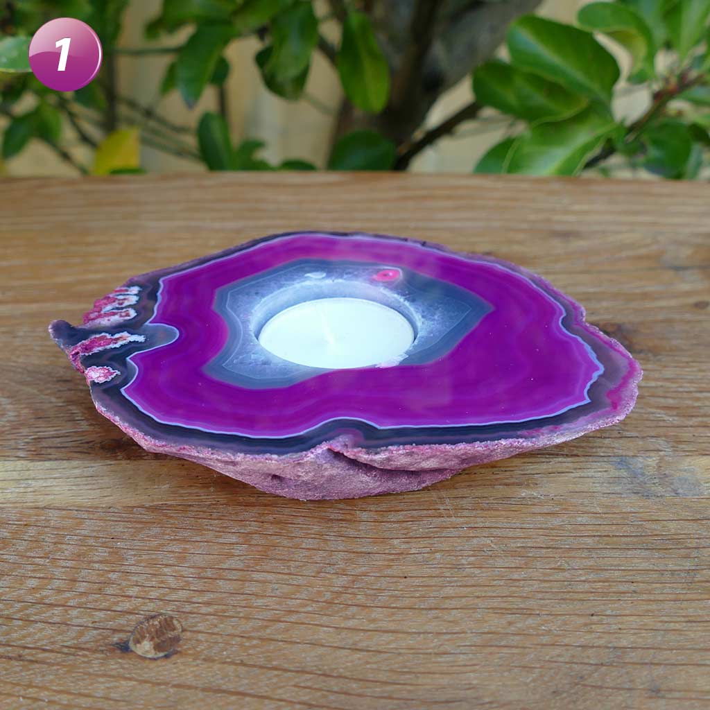 pink agate candle holder