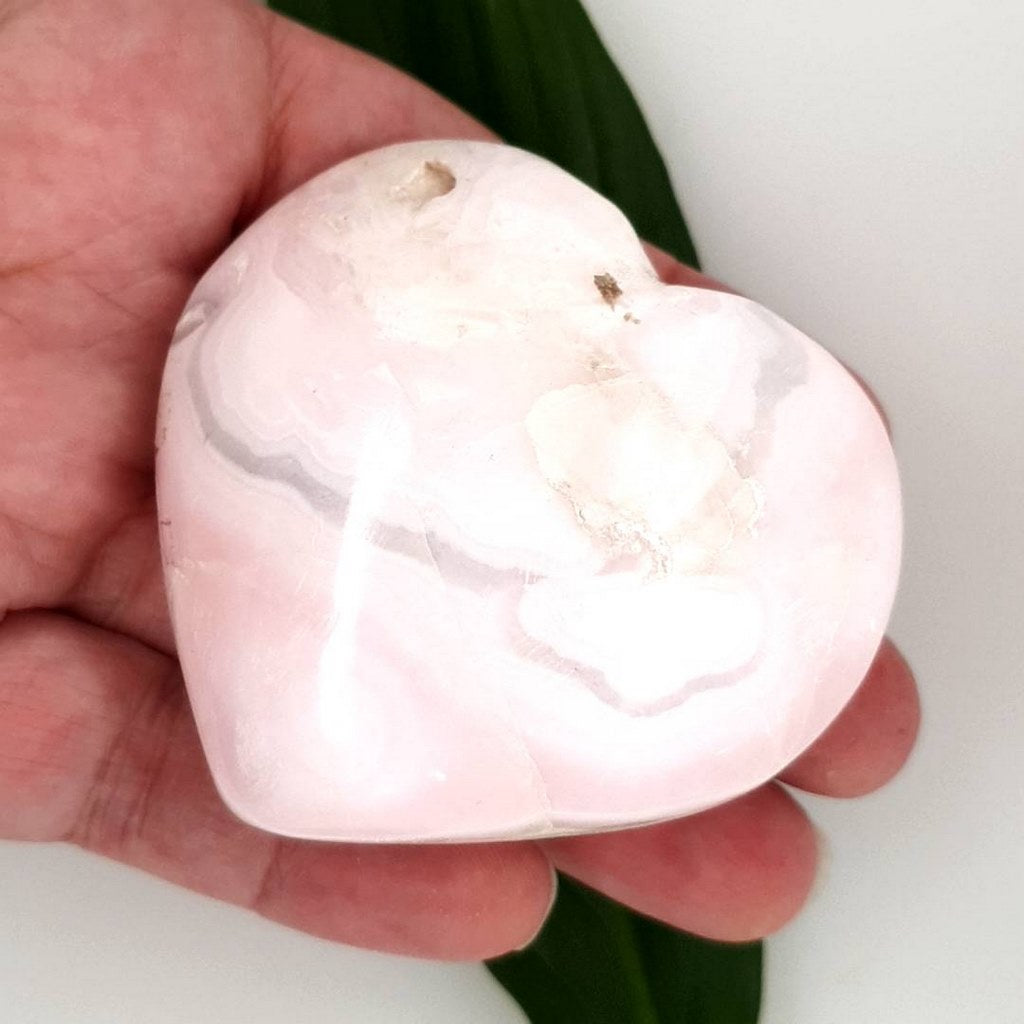 pink mangano calcite crystal heart
