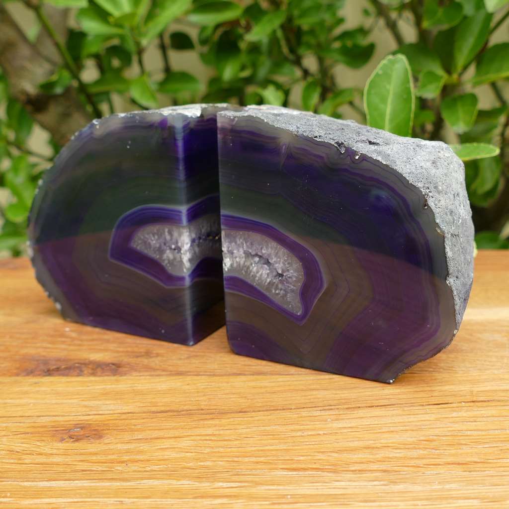 purple agate crystal bookends