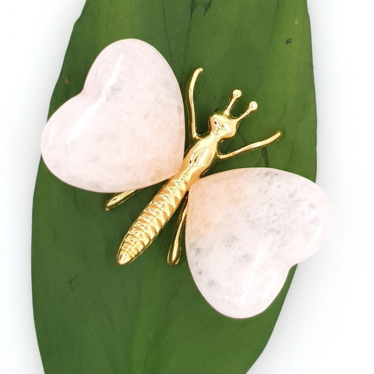 heart shaped rose quartz crystal butterfly