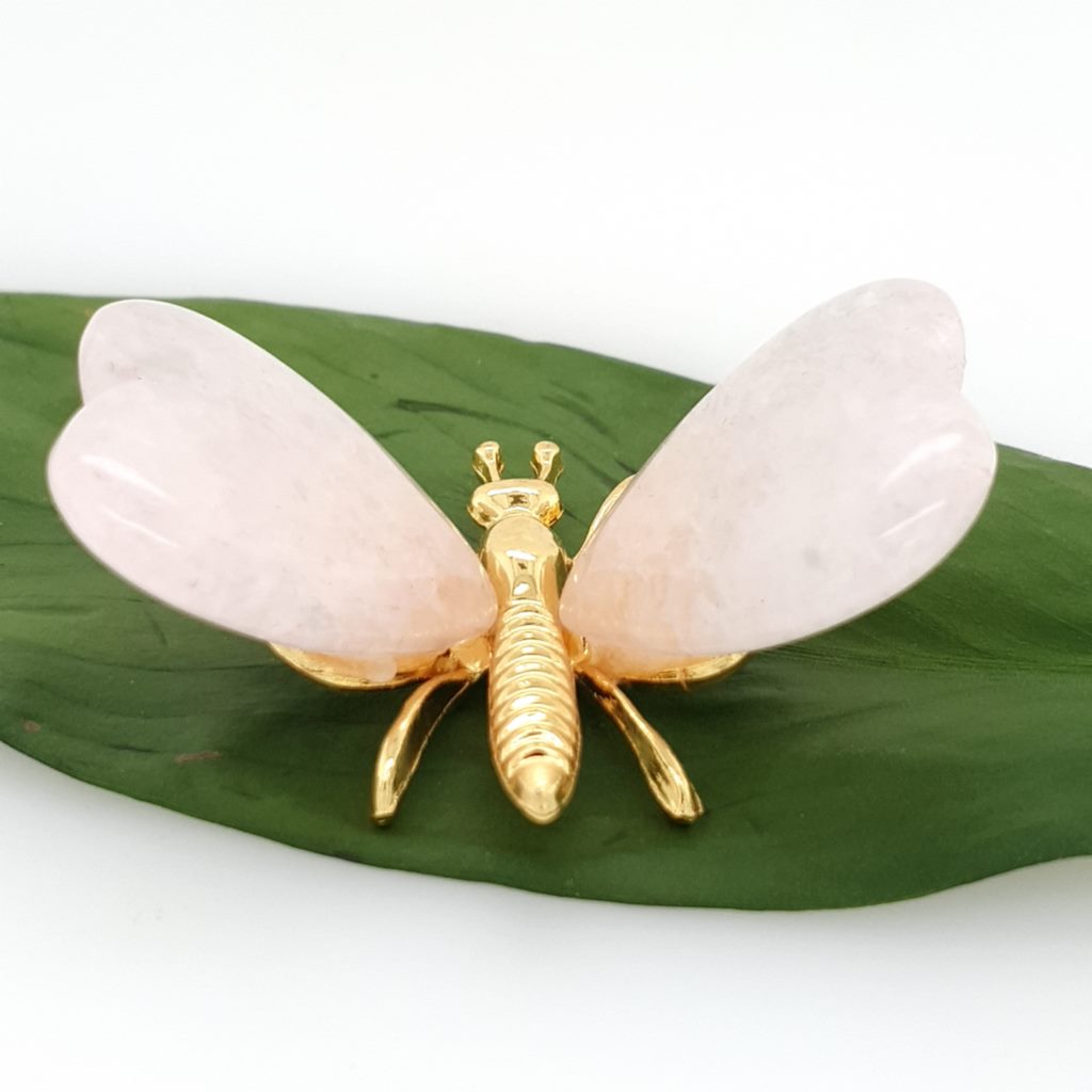 heart shaped rose quartz crystal butterfly