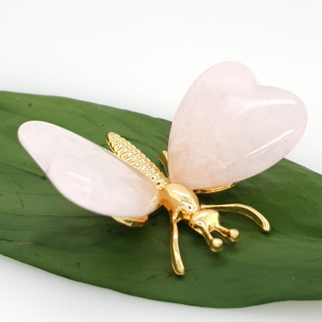 heart shaped rose quartz crystal butterfly