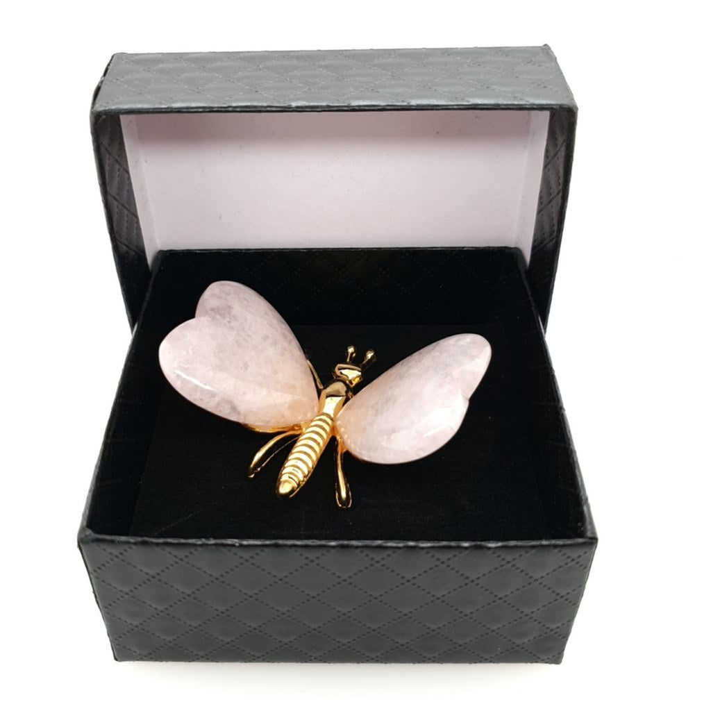 heart shaped rose quartz crystal butterfly