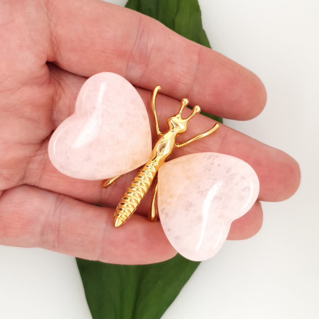 heart shaped rose quartz crystal butterfly