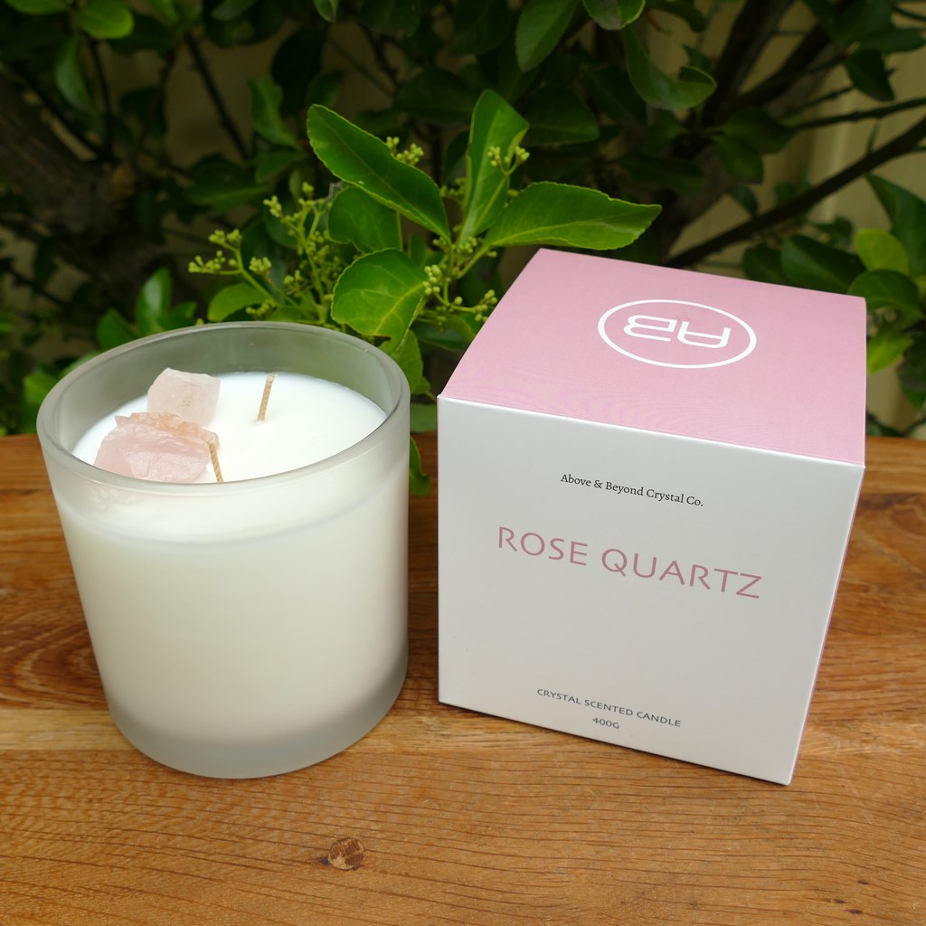 rose quartz crystal candle