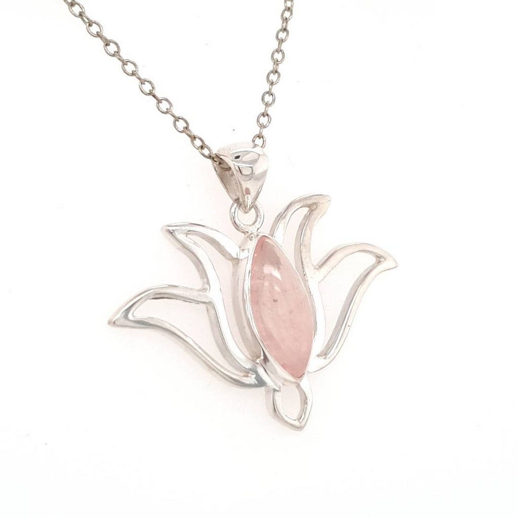 Rose Quartz Pendant Set in Sterling Silver with Natural Healing Crystal