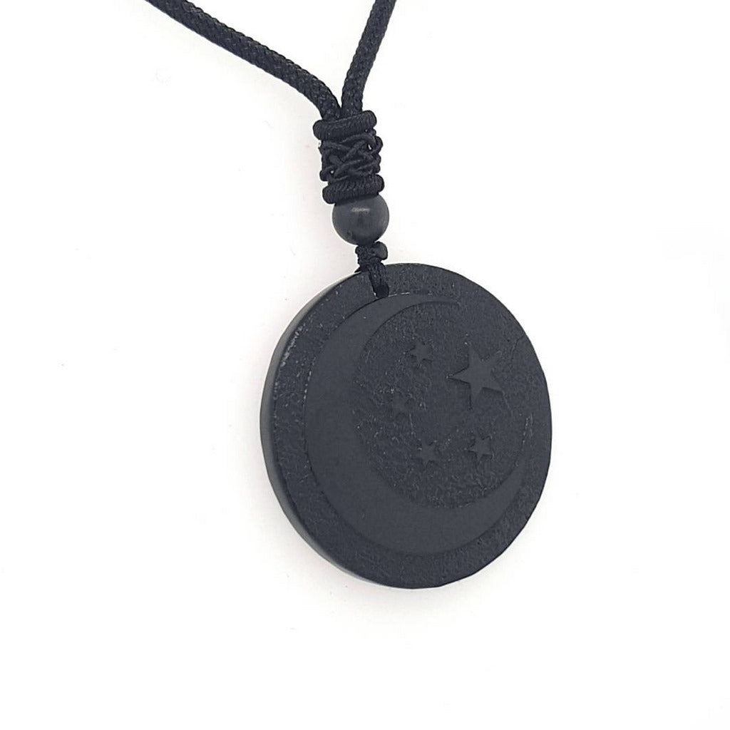 shungite pendant with stars and moon