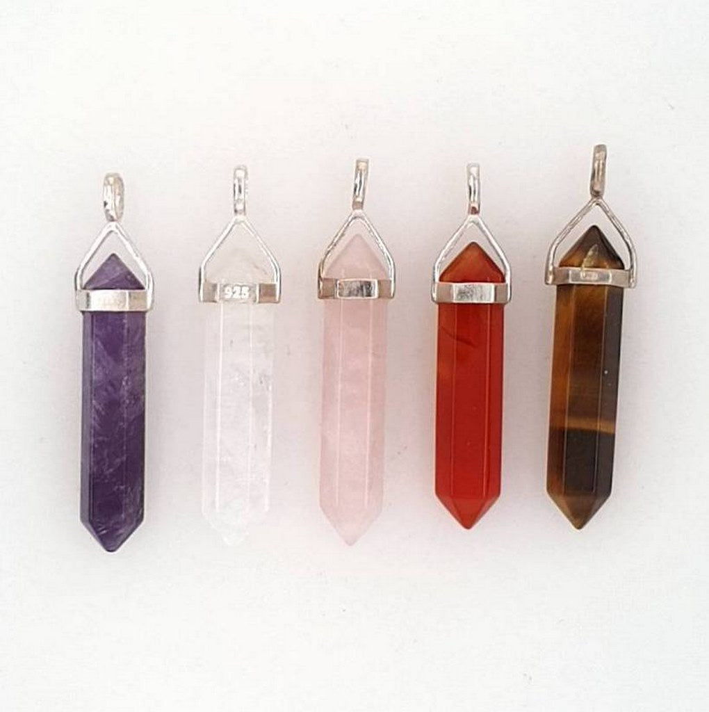 silver double terminated crystal pendants
