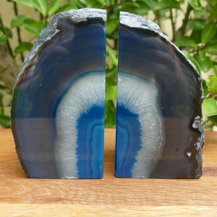 teal green agate bookends