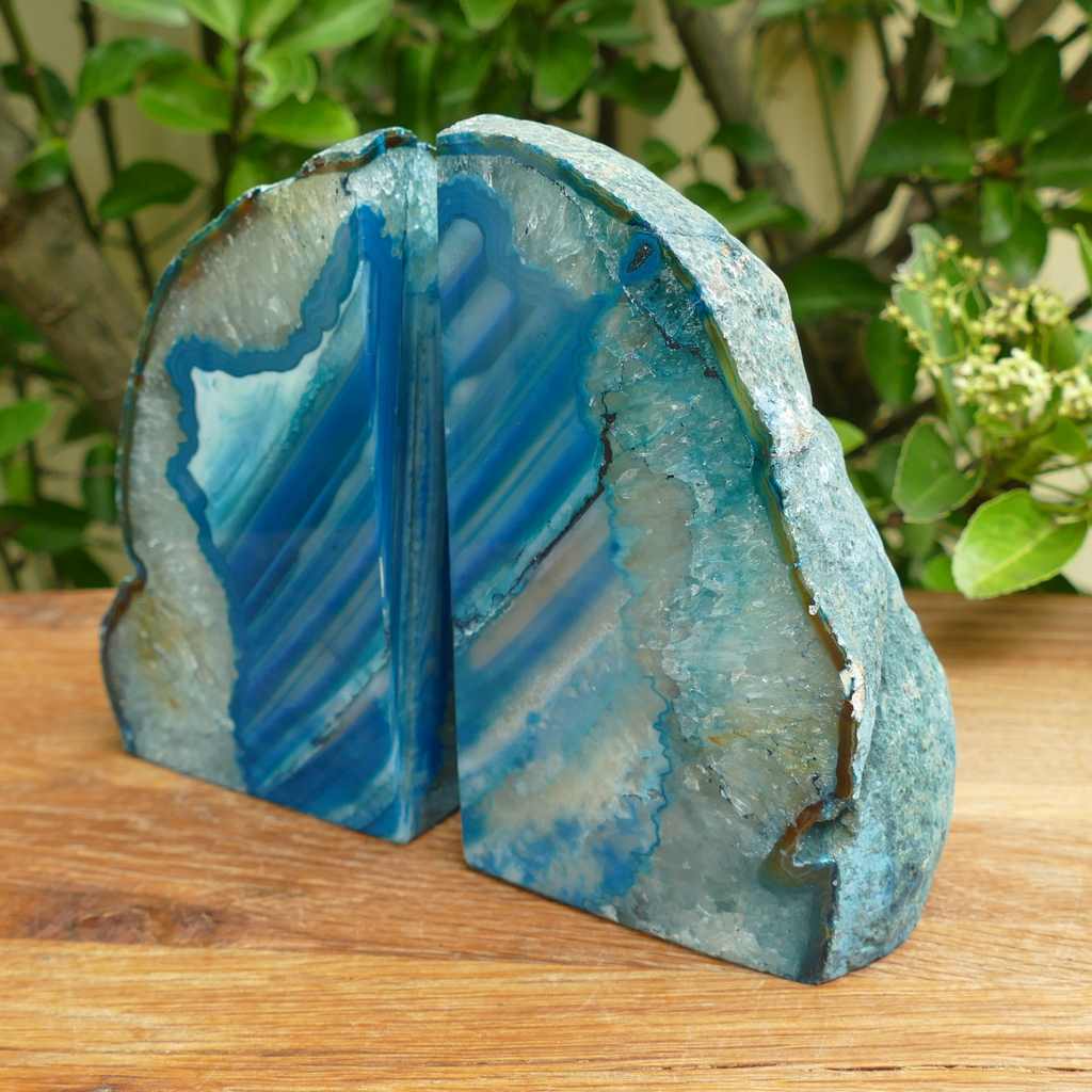 teal green agate bookends