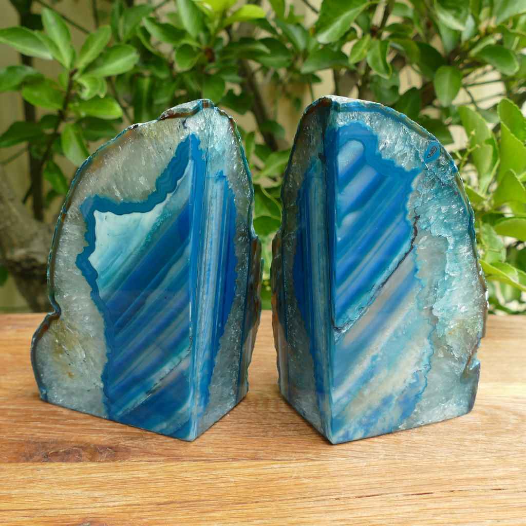 teal green agate bookends