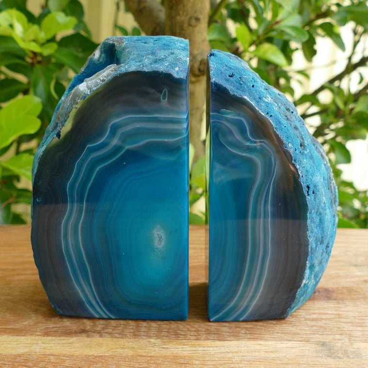 teal green agate bookends