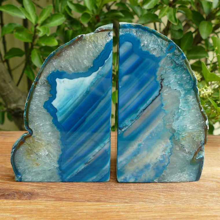 teal green agate bookends