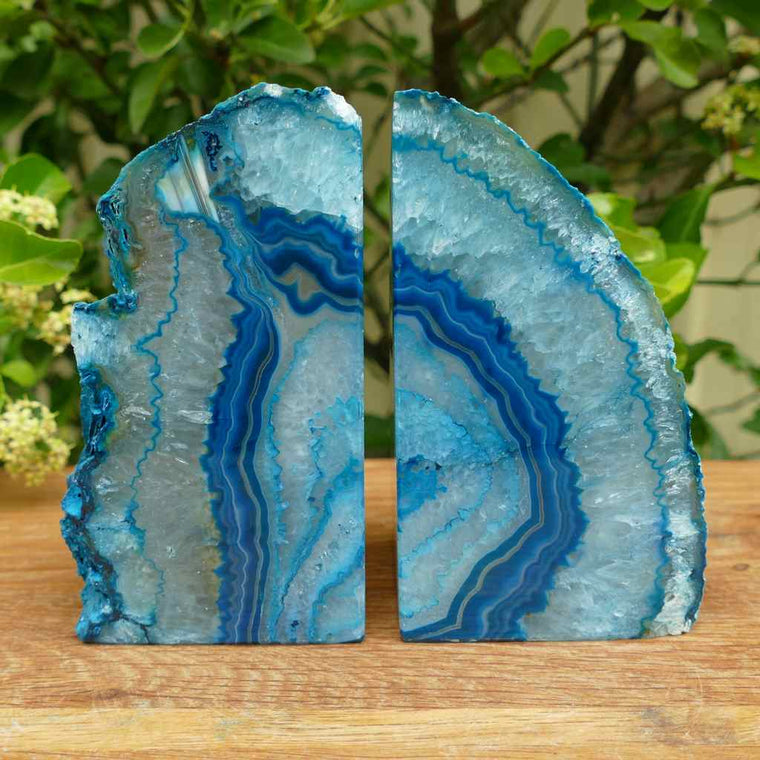 teal green agate bookends