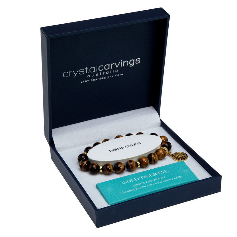 Tigers Eye Bracelet with Tree of Life Charm 10mm