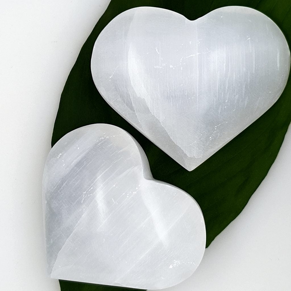 Selenite Hearts White - Selenite Puffy Heart Shape & Polished
