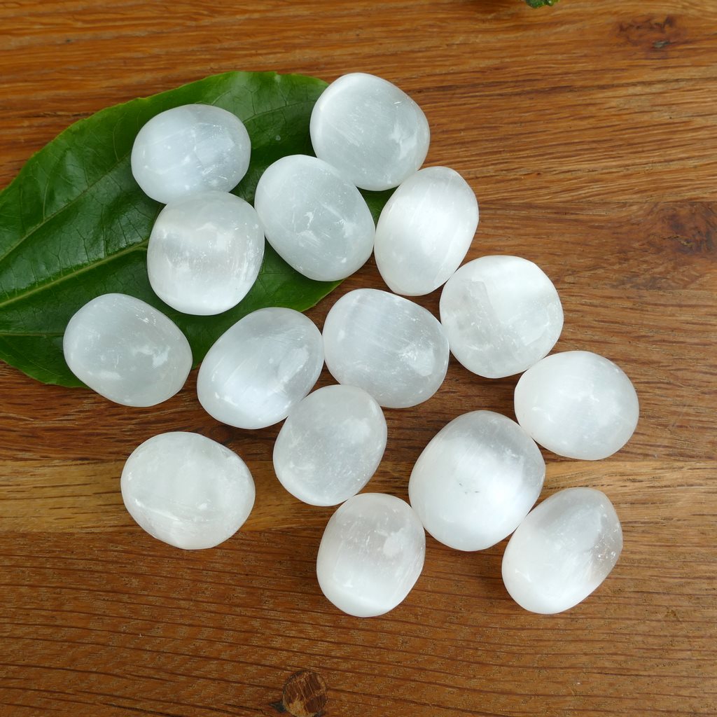 white selenite tumble stones