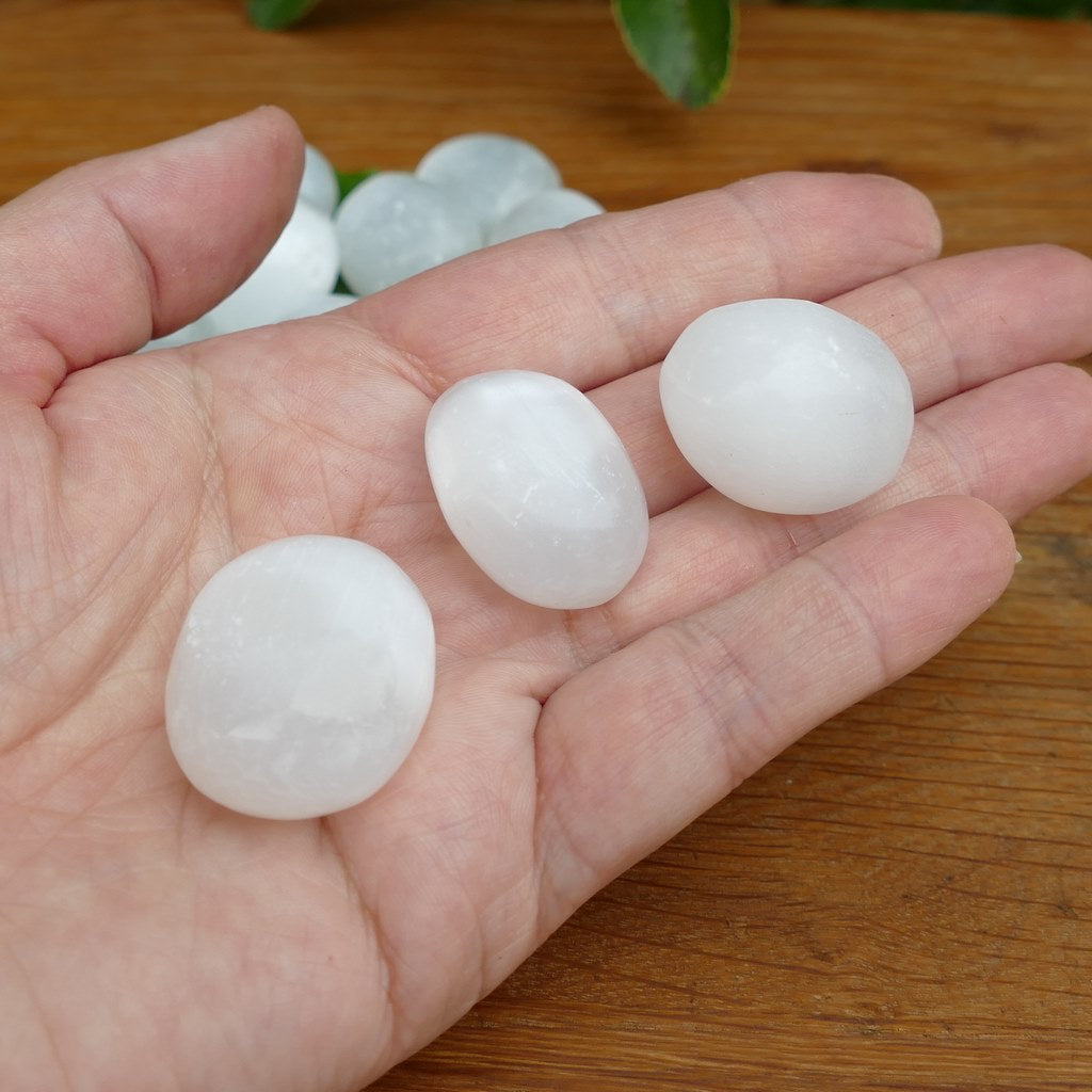 white selenite tumble stones