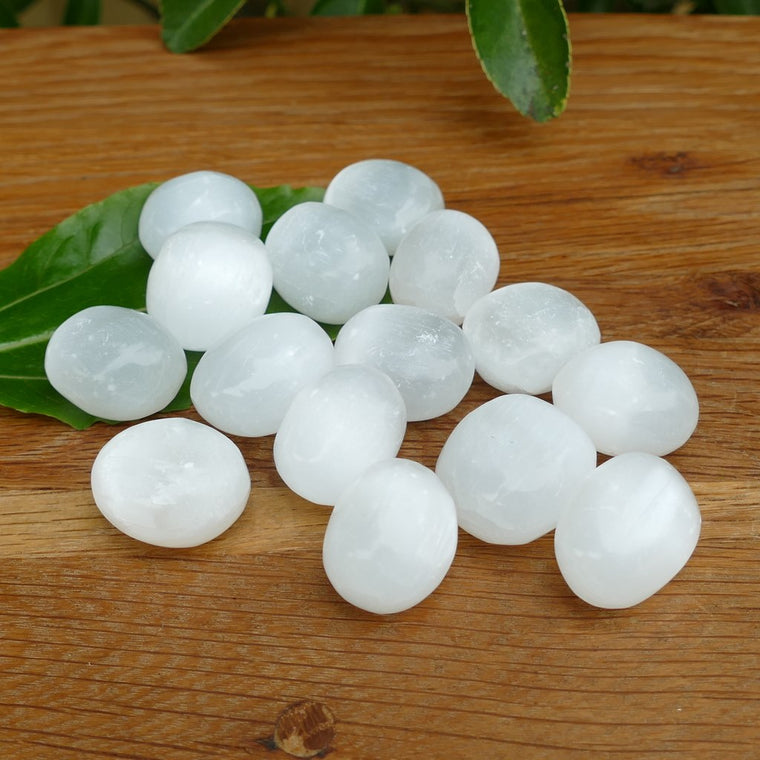 white selenite tumble stones